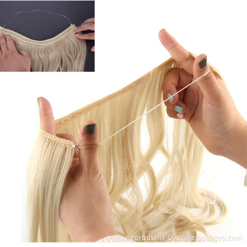 Vigorous Invisible Wire in Hair Extensions Secret Fish Line Hairpieces Long Wavy Straight Real Natural Synthetic